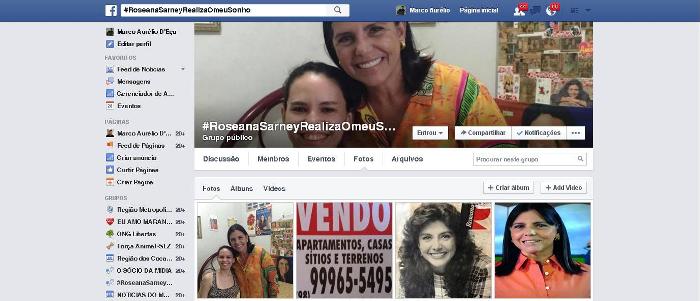 O perfil público criado no facebook: Roseana por todos os lados